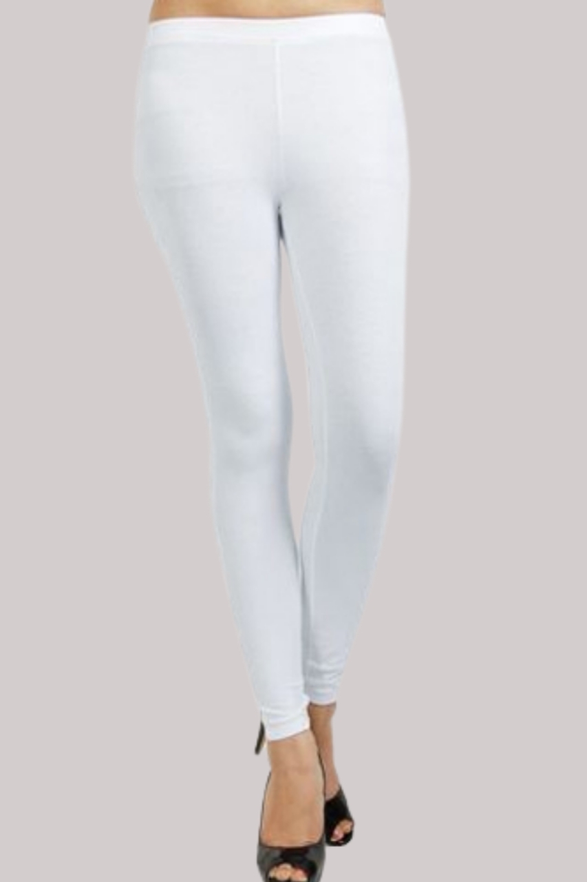 Outflits Ladies Cotton Lycra Ankle Length Leggings ( White )-sonthuy.vn